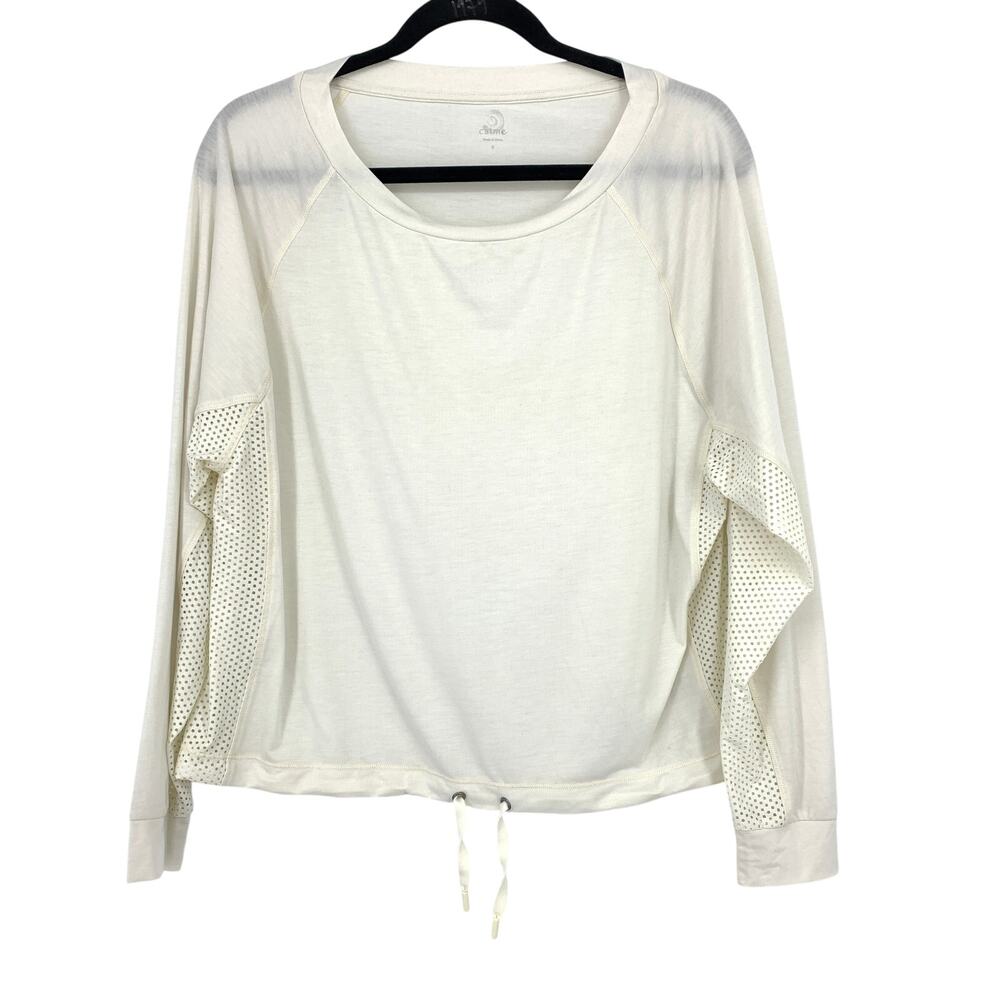 Calme By Johnny Was Top Womens Size Small Cream Scoop Neck Cinched Waist Hem